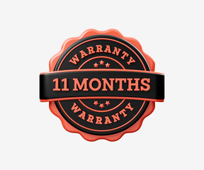 11 Months Warranty Badge 3D Illustration