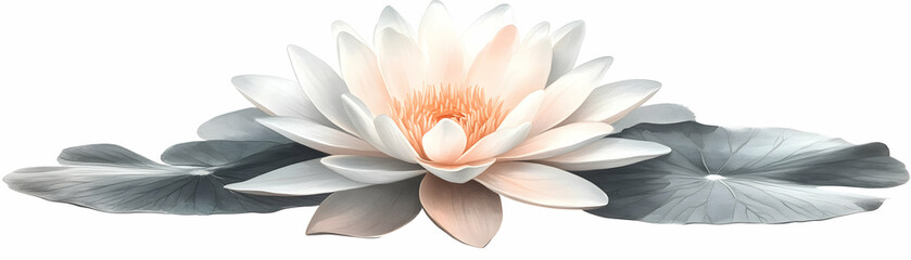 Fototapeta premium Water Lily Botanical Illustration, Serene Aquatic Bloom with Delicate Petals and Gray-Green Leaves, Elegant Nature Artwork