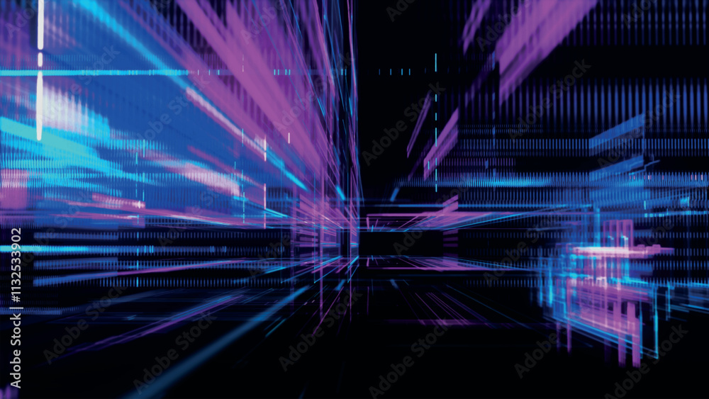Poster abstract techno background. three-dimensional composition of intersecting multi-colored grids. infor