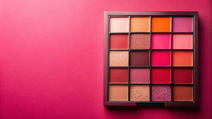 Fototapeta premium Vibrant Makeup Palette Featuring an Array of Rich Red and Pink Hues on a Bold Background