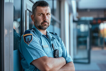 Obraz premium Serious police officer and security service generative AI picture