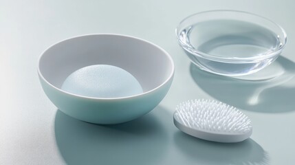Beautifully arranged skincare tools with blue and white accents