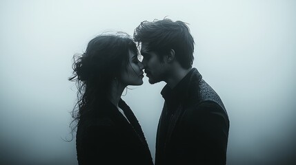 Silhouette couple sharing a tender moment