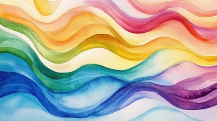 Abstract wave watercolor background in rainbow colors