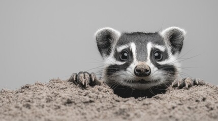 Obraz premium Curious animal peeking from the sand in a playful manner.