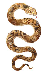 Fototapeta premium Chinese New Year 2025 zodiac symbol, black snake with golden skin pattern in style of traditional Asian oriental art. Isolated clipart element on white background