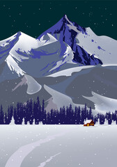 Winter nature landscape vector illustration. Marry christmas and happy new year background design.