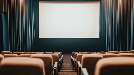 Fototapeta premium Empty Cinema Interior with Blank Screen and Comfortable Seats