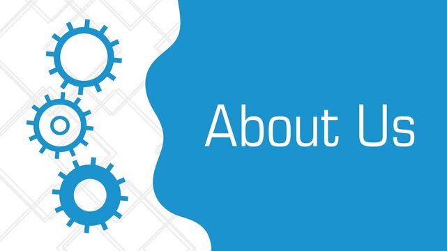 About Us Gears Blue Rotating Circular Background Text Left 