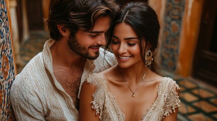 romantic couple in ornate setting