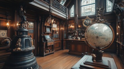 Naklejka premium Antique Study Room With Globe And Nautical Artifacts