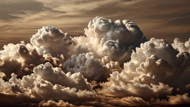 Majestic billowing clouds at sunset with dramatic lighting and textures.