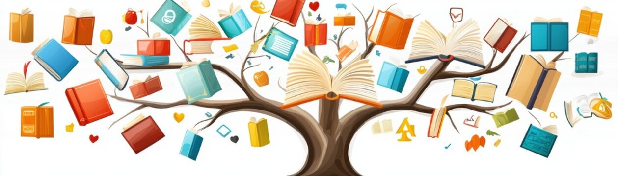 Tree of Knowledge Books and Learning Concept.