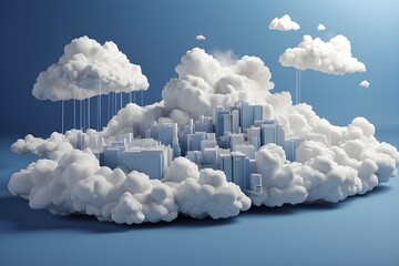 White cloud hosting with a blue backdrop, cloud computing, online data storage, and cloud storage technology. artwork in 3D render. Artificial Intelligence