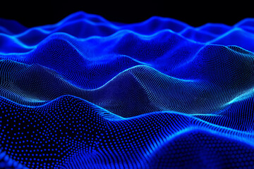 Obraz premium Abstract blue color digital particles wave with bokeh and light background