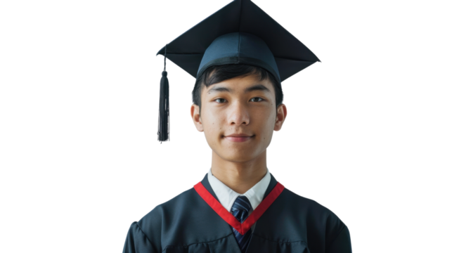 Asian young male in university graduate uniform and graduate cap on white background
- Powered by Adobe