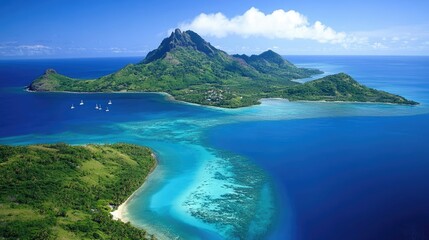 Breathtaking Aerial View of Tropical Island Paradise with Clear Waters