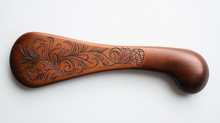 Ornate Wooden Shoe Horn with Floral Engraving and Smooth Finish