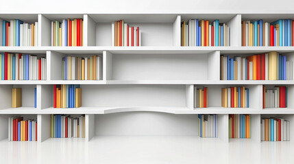Modern Bookshelf Filled With Colorful Books Arranged Neatly in a Well-Lit Study Area