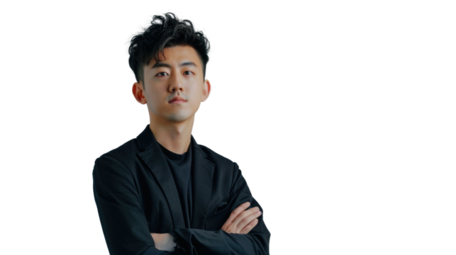 Asian young male in university graduate uniform and graduate cap on white background