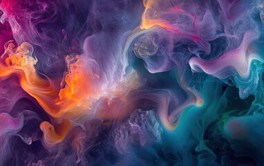Fototapeta premium Abstract colorful smoke swirling on a dark background , vibrant, ethereal, haze, mysterious, psychedelic, dynamic, artistic