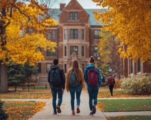 Obraz premium Students walking across the campus, enjoying the vibrant atmosphere and community of university life