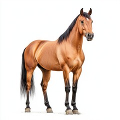 Obraz premium Majestic Brown Horse Standing Proudly in a Studio Setting with a Clean White Background, Showcasing Its Strong Build and Glossy Coat