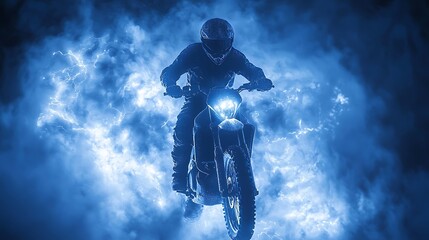 Naklejka premium Silhouette of a Motocross Rider Leaping Through a Stormy Sky.