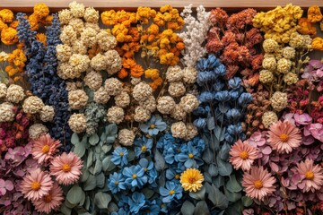 Fototapeta premium Unique organic decor featuring dried flowers in a decorative wooden frame