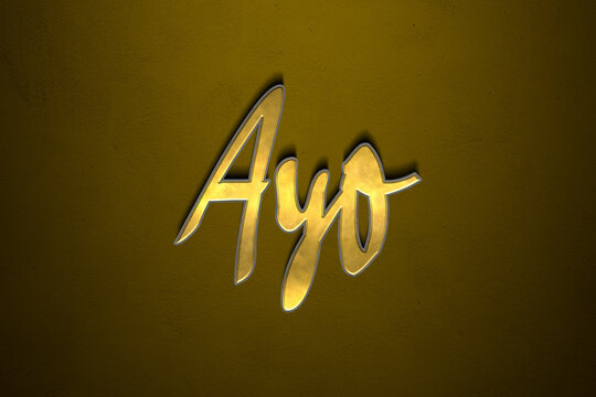 Old gold text effect of Nigerian Pidgin name Ayo with 3D glossy style Mockup.