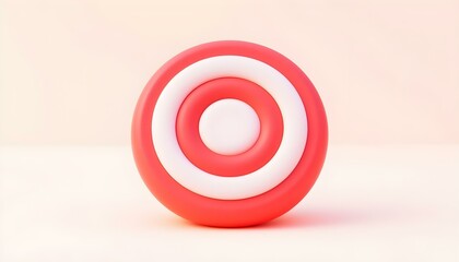 3D render icon of a target with concentric circles in bright red and white colors, isolated on a clean white background, showcasing a smooth and glossy surface create with ai