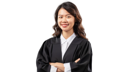 Asian young female judge on white background
