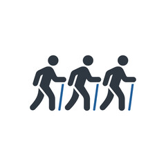Group Hiking with Sticks Icon