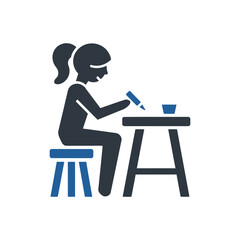Girl Writing at Desk Icon