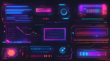 Futuristic Neon User Interface with Colorful Digital Elements for High-Tech Applications