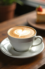 cup of coffee with milk foam heart