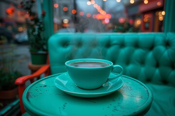 Fototapeta premium A warm cup of tea with rising steam, capturing comfort and relaxation in every sip