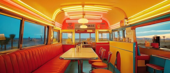 Fototapeta premium Retro Diner Interior Desert Landscape View