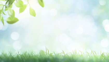 Obraz premium Tranquil Spring Background With Green Grass and Blue Sky for Seasonal Designs