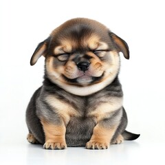 Obraz premium Playful puppy with closed eyes rests peacefully.