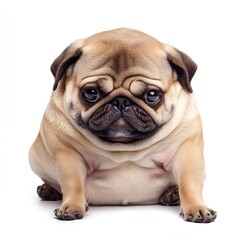 Obraz premium Chubby pug with a serious face sits serenely alone.