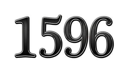 black metal 3d design of number 1596 on white background.