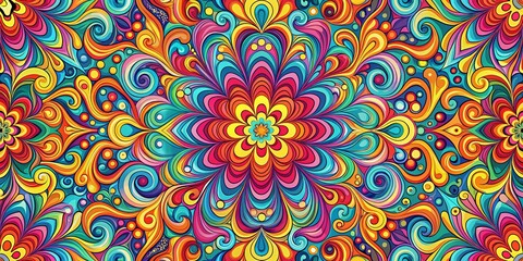 Obraz premium Vibrant Swirls and Floral Mandala A Psychedelic Pattern Design for Textile Prints and Digital Art