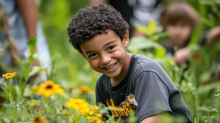 A boy participates in a workshop on beekeeping and wildlife, learning how pollinators support ecosystems and agriculture