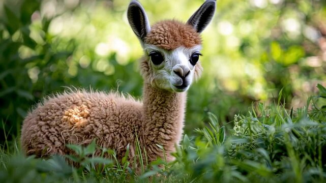 Adorable Baby Alpaca in Lush Meadow 