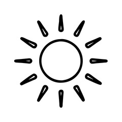 Fototapeta premium sun with rays icon, space day line art, space icon - simple black line art icon of sun with rays, symbolizing space day celebrations. space vector art.