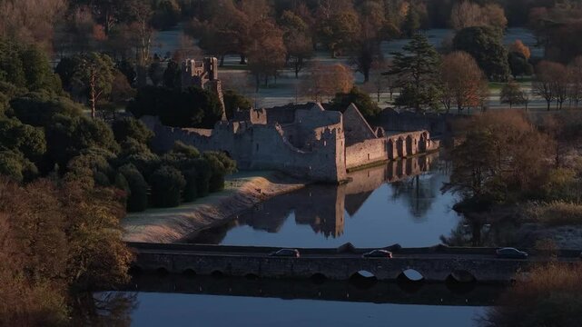 Desmond Castle at sunrise on a frosty morning in Adare, Ireland