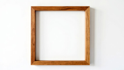 Fototapeta premium Empty wooden picture frame on white wall