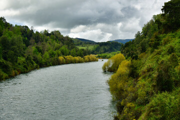 River in Rain with Forest and mountains