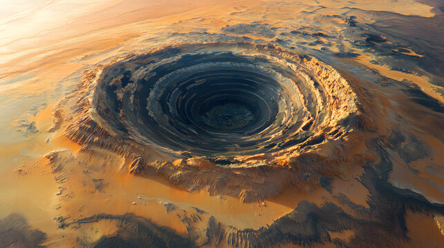 Stunning Aerial View of the Richat Structure, Sahara Desert, Unique Geologic Formation